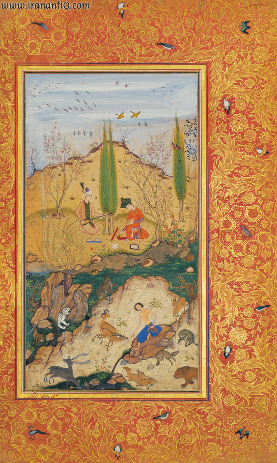 حل کاری در مرقع گلشن ، مجنون در بیابان ، عبدالصمد ، صفحه 158 ، 958 ه.ق ، کاخ گلستان.