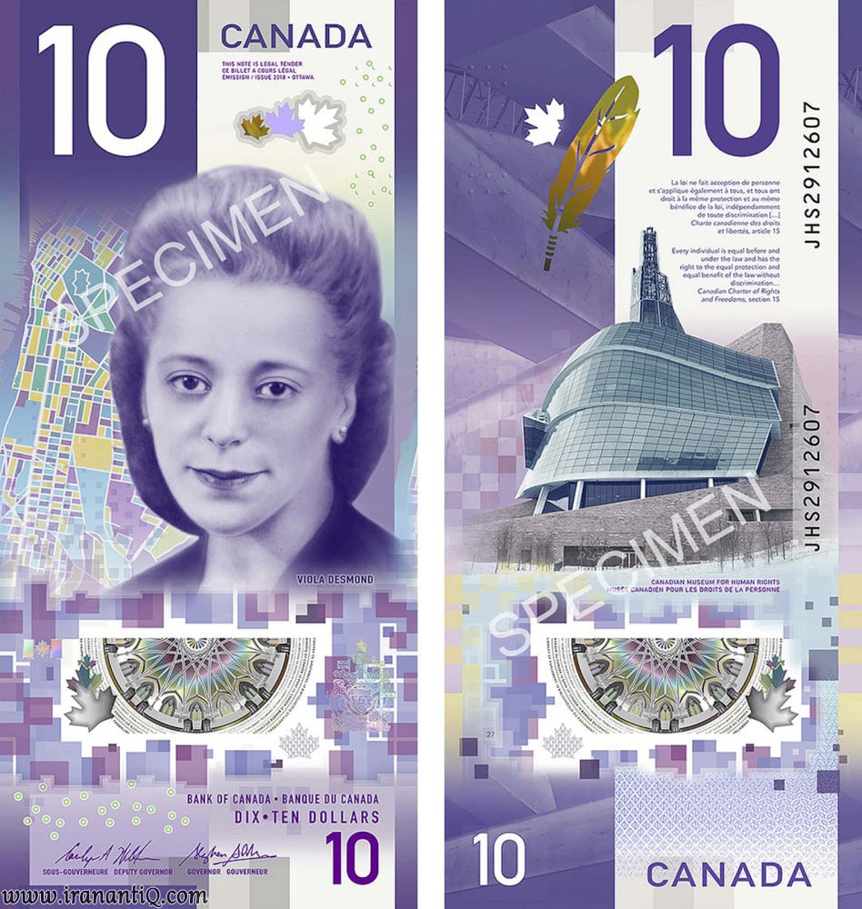 اسکناس ده دلاری جدید کانادا با تصویر ویولا دزموند